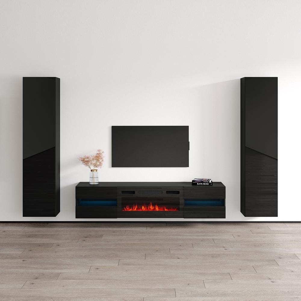 Meble Furniture Metro BL-EF 103.6" Floating Entertainment Center Set with Electric Fireplace and Bookcases for up to 90" TVs