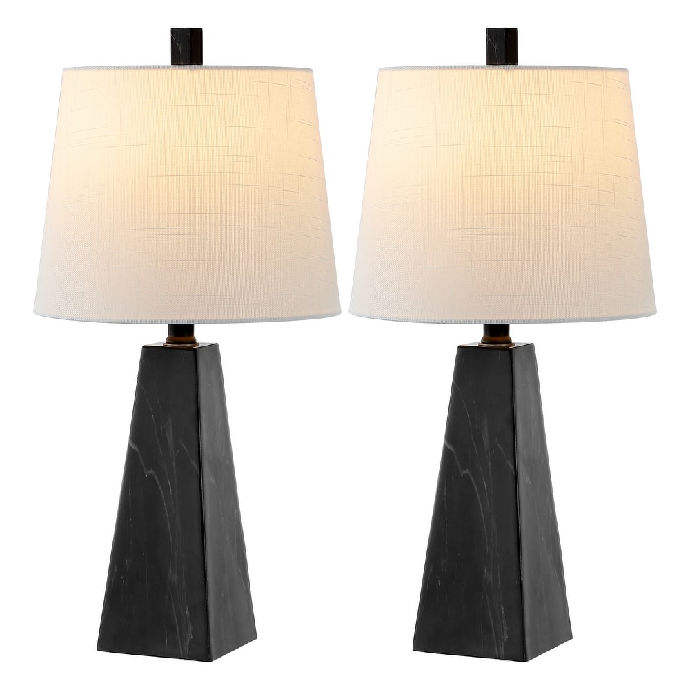 Stewart 20.5" Contemporary Resin LED Table Lamp, White Marble Finish (Set of 2), by JONATHAN Y