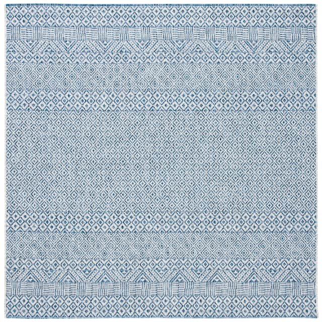 SAFAVIEH Courtyard Terezija Indoor/ Outdoor Waterproof Patio Backyard Rug - 4' Square - Grey/Blue