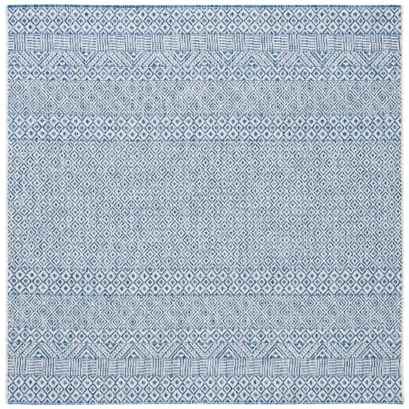 SAFAVIEH Courtyard Terezija Indoor/ Outdoor Waterproof Patio Backyard Rug - 4' Square - Grey/Blue