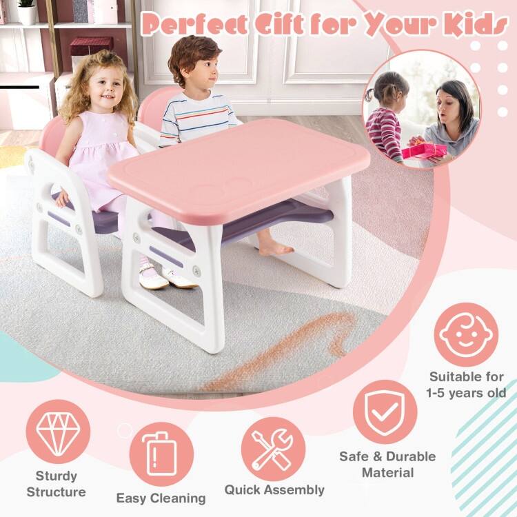 Kids Table and Chair Set with Building Blocks - 31" x 19" x 19" (L x W x H)