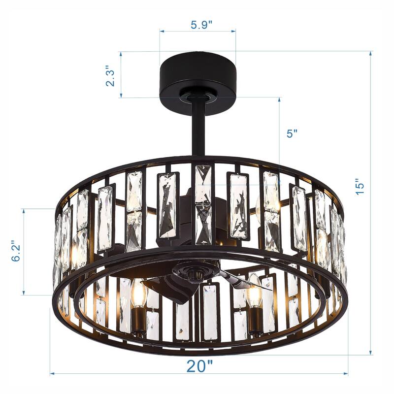 20-In Chandelier Caged Ceiling Fan with Light and Remote(5-blade)