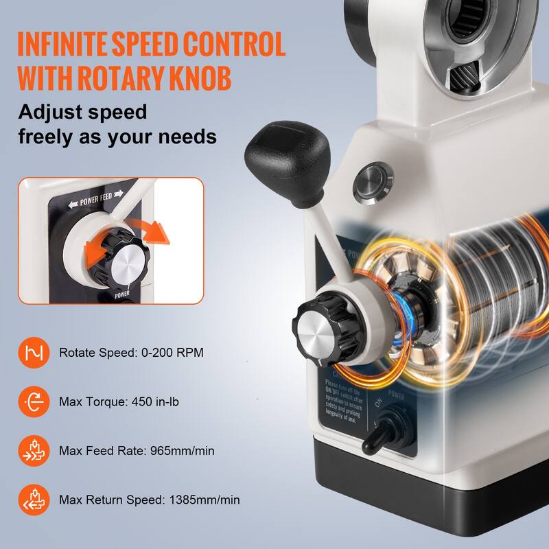 Z-Axis Power Feed for Milling Machine, 450 in-lb Torque, 0-200RPM Adjustable Rotate Speed 120V Power Table Feed Mill Feeder