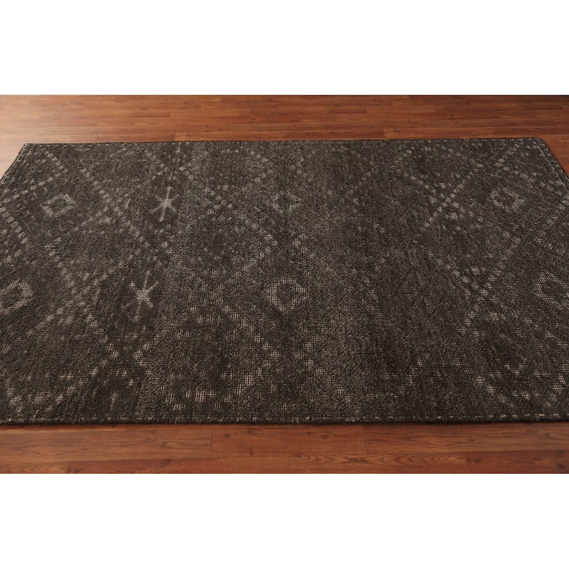 Grey Geometric Moroccan Oriental Rug Hand-Knotted Wool Carpet - 5'0" x 7'9"