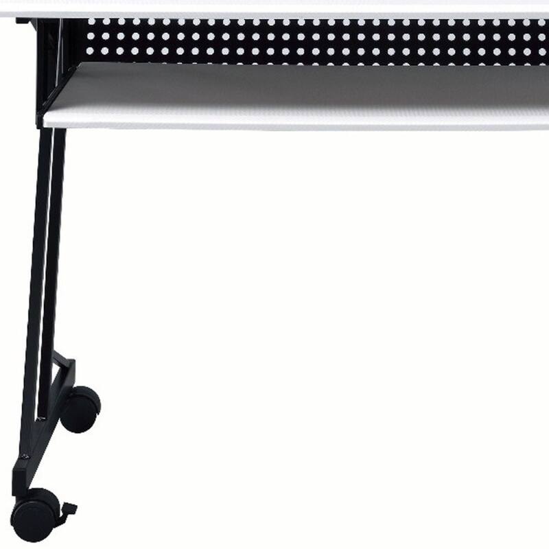 Wood Computer Desk with Black Metal Frame, Shelves and Casters