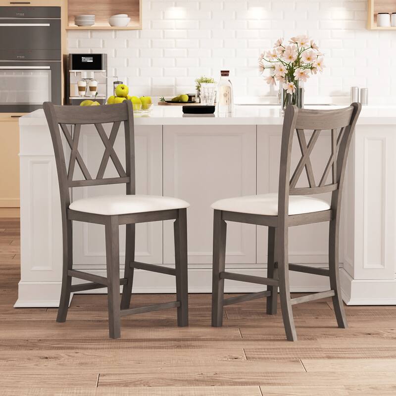 Gymax 2PCS Bar Stools 24''Counter Height Stools w/ Linen Fabric