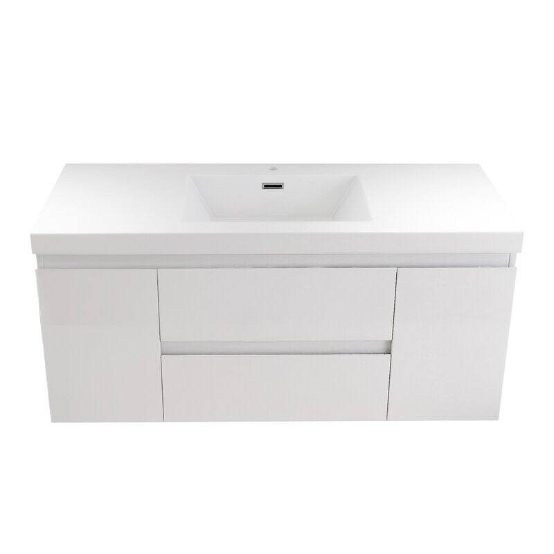 24"/30"/36"/48" Wall-Mounted 2-drawer Bathroom Vanity Set with Integrated Resin Sink