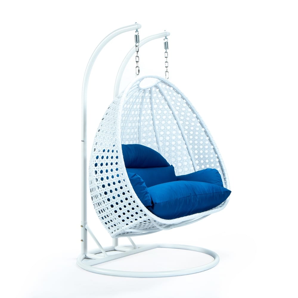 Egg Shaped 2-Person Swing Chair Set with Iron Stand Removable and Washable Cushion for Indoor Outdoor