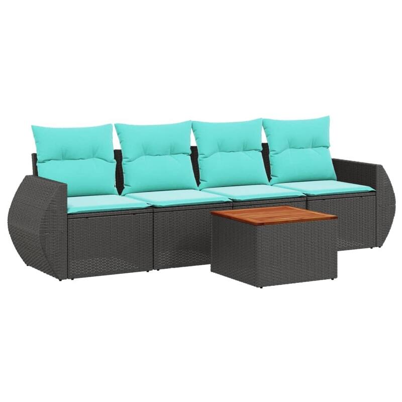 vidaXL 5 Piece Patio Sofa Set with Cushions Black Poly Rattan - 21.7x 24.4x 27.2
