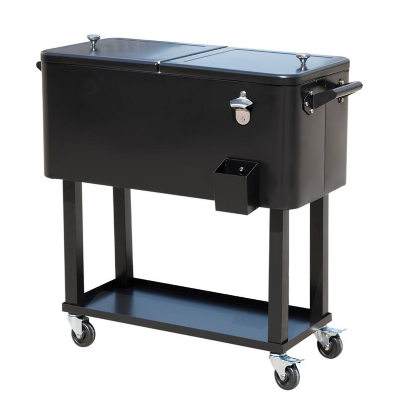 80 Quart Cooler Ice Chest Steel Frame With Wheels And Handles - 35.5" L x 15.25" W x 32.75" H