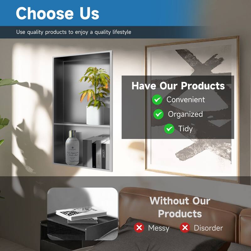 WIZ 12.8-inch W x 18.8-inch H x 4-inch D Stainless Steel Shower Niche