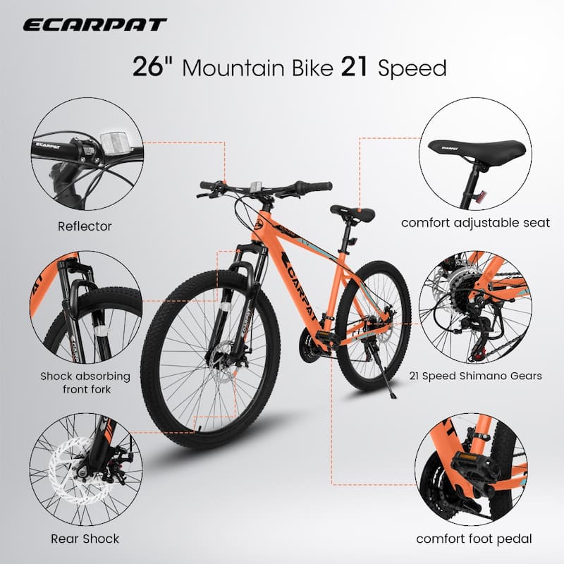 26 in Mountain Bike Adult Aluminum Frame Shock Absorbing Front Fork 21-Speed