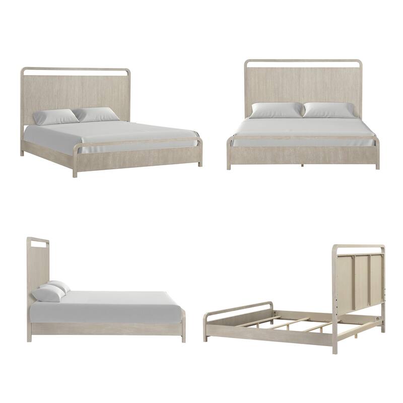 Roundhill Furniture Tavari 4-Piece Bedroom Set with Panel Bed, Dresser, Mirror, and Nightstand in Light Gray