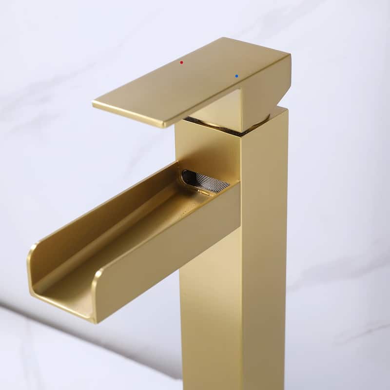 Single Handle Bathroom Vessel Faucet Brushed Gold Bathroom Sink Vessel Faucet One Holes Modern Tall High Basin Vanity Taps