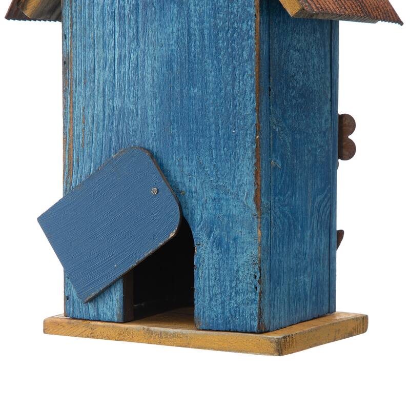 Glitzhome 10"H Multicolor Cute Distressed Solid Wood Birdhouse with 3D Flowers