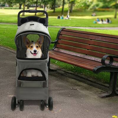 Critter Sitters Single 4 Wheel Storage Pet Stroller for Pets 33 Lbs. and Under, Light Gray