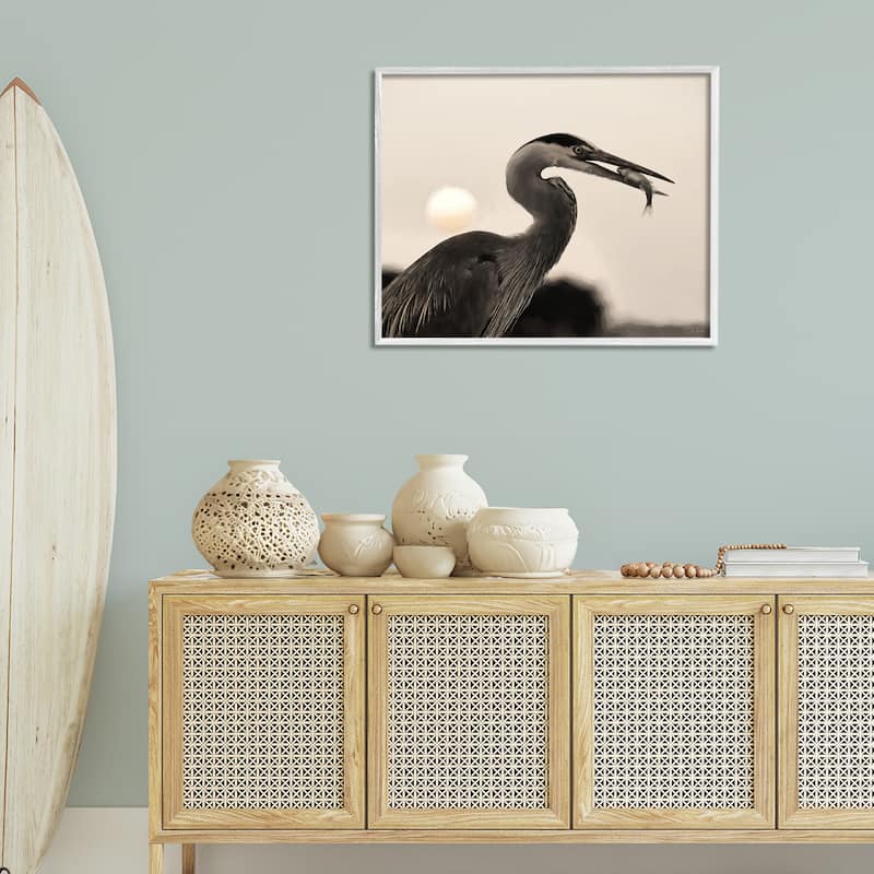 Stupell Heron Feeding on Fish Framed Giclee Art Design By Lori Deiter