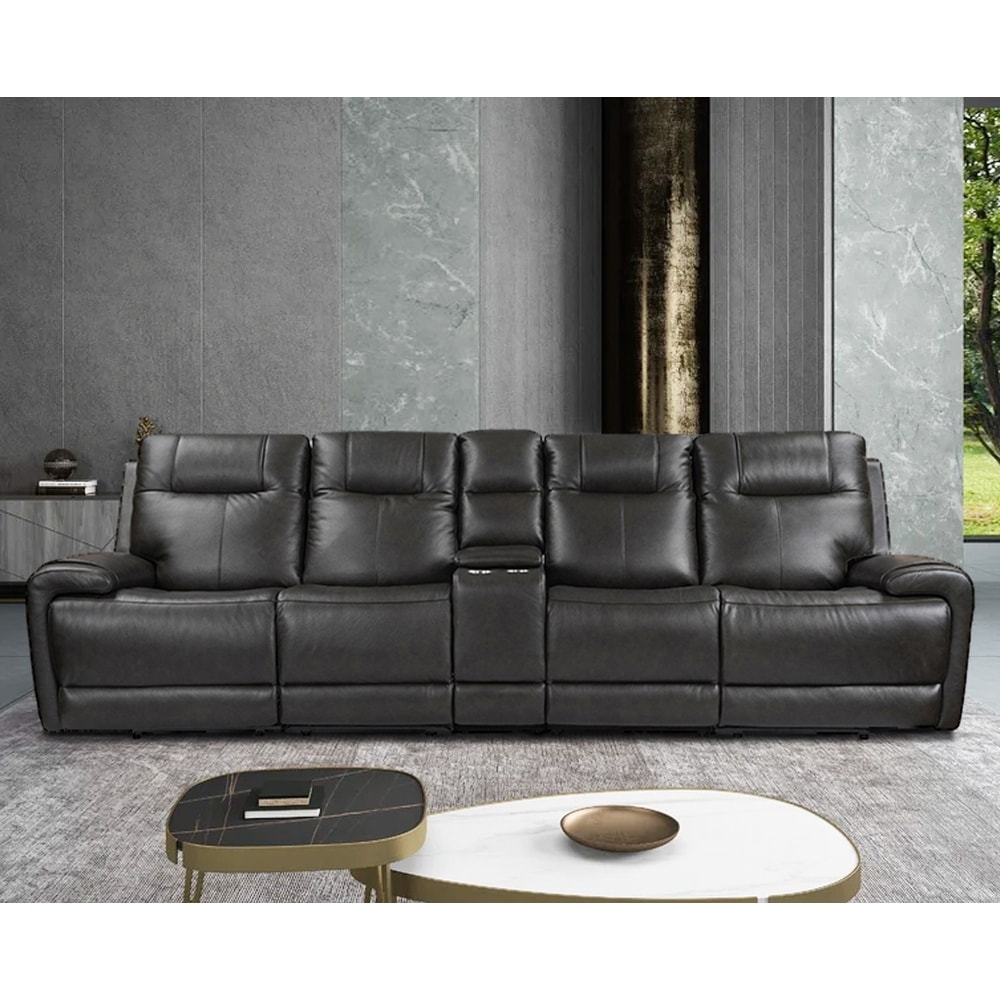 Top Grain Leather Power Reclining Sofa 4 Seat Recliner Sofa with