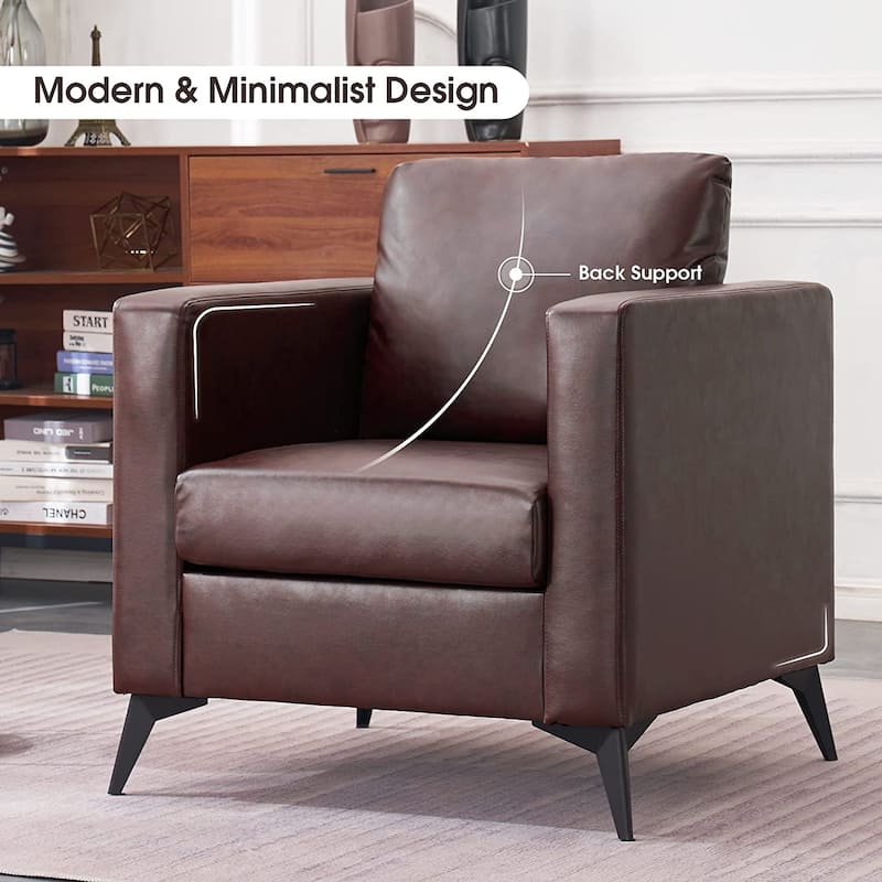 MCombo Modern Accent Chair, Club Armchair with Metal Legs, Faux Leather Single Sofa Chairs
