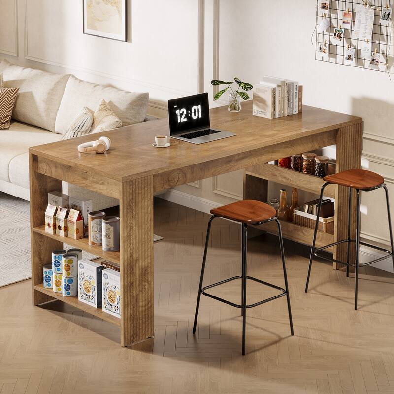 Farmhouse Kitchen Island with Storage Shelves
