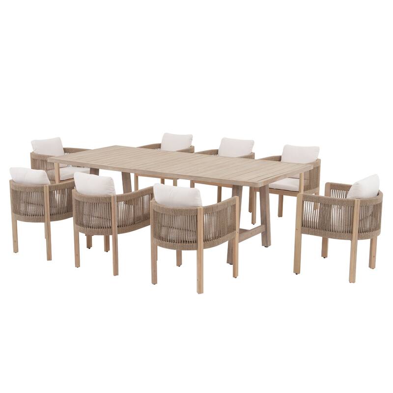 9 - Piece Wooden Outdoor Dining Set with Cushions