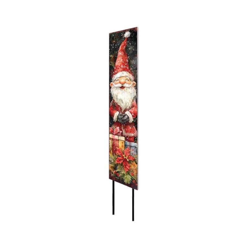 HomeRoots 42" Black Green Red And White Solid Wood Christmas Santa Garden Stake