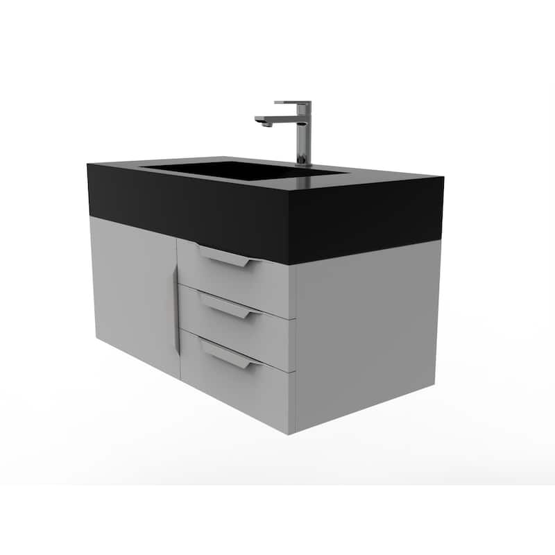 Nile 36" Wall Mounted Bathroom Vanity Set w/ Black Top