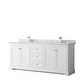 preview thumbnail 4 of 19, Avery 80-inch Double Vanity, Marble Top, Square Sinks, No Mirror White, Gold Trim, White Carrara Marble Top