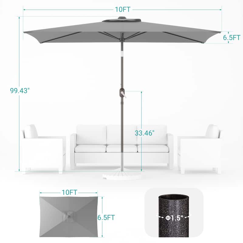 Bonosuki 10 x 6.5ft Patio Rectangular Umbrella with Tilt and Crank
