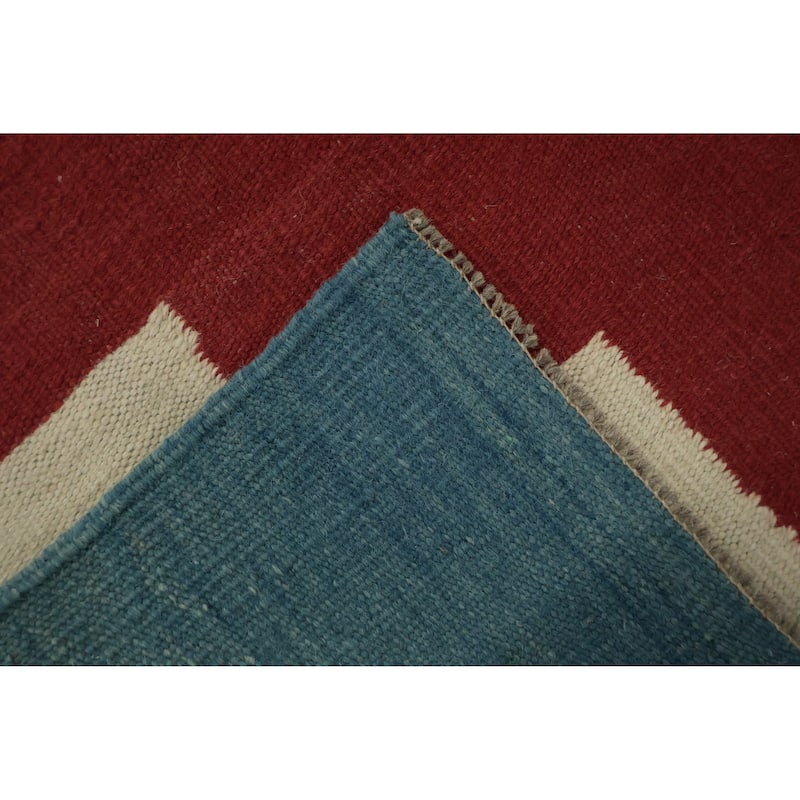 Hand Woven Oriental 100% Wool Carpet Southwestern Modern Navy Blue & Blues Kilim Area Rug - 11' 10'' X 8' 11''