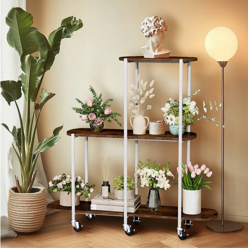 3 Tiers Plant Stand with Wheels Open Ladder Bonsai Holer - 44" W x 12" D x 42.8" H
