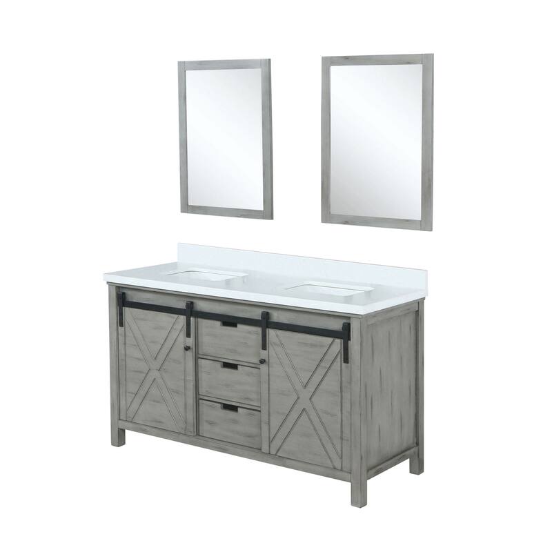 Marsyas Bath Vanity, White Quartz Countertop and Mirrors