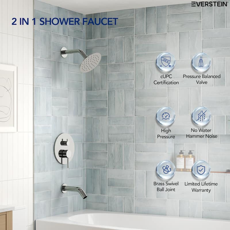 6" Dual-Function Tub and Shower Faucet Set, Modern Tub And Shower Trim Kit Valve Included