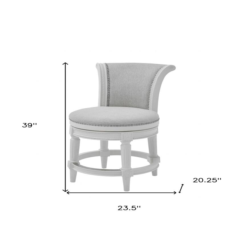 White Wood Frame Swivel Bar Chair with Linen Seat and Footrest