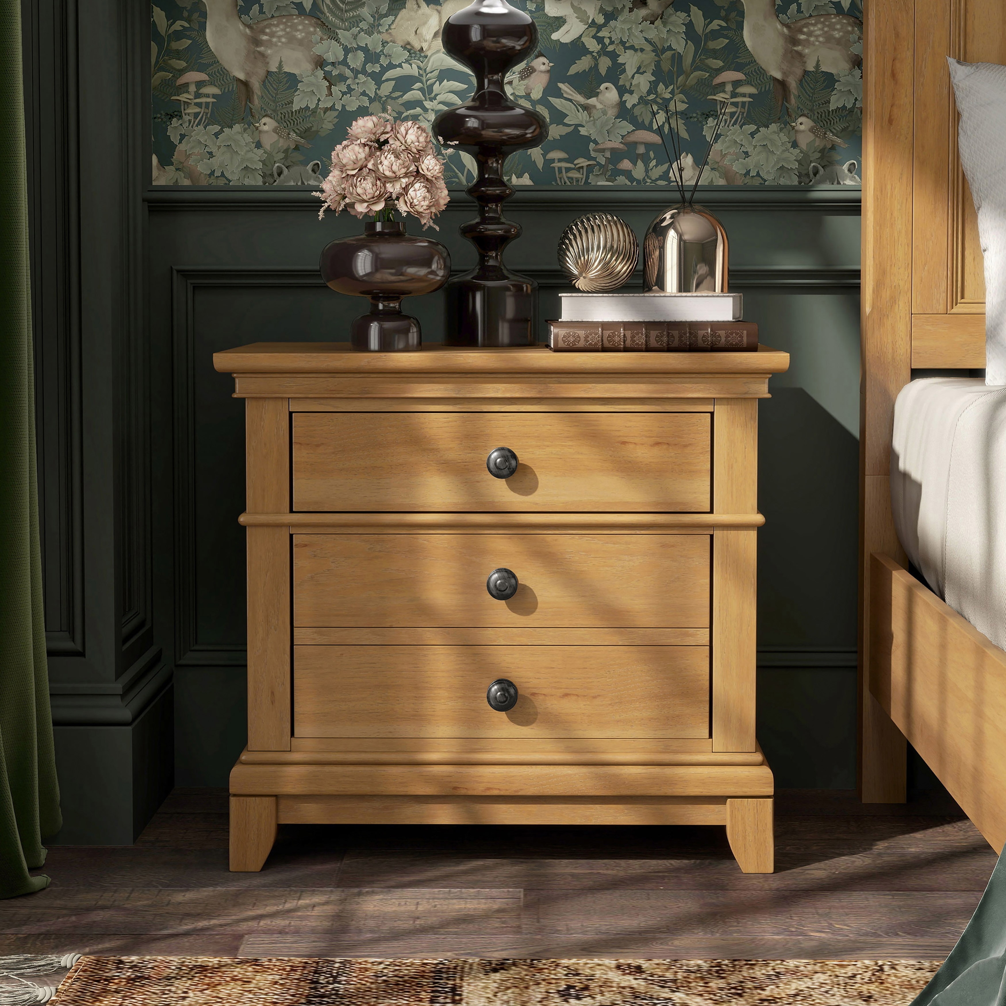 Furniture of America Wellington Farmhouse Natural Oak Wood 2-Drawer Nightstand