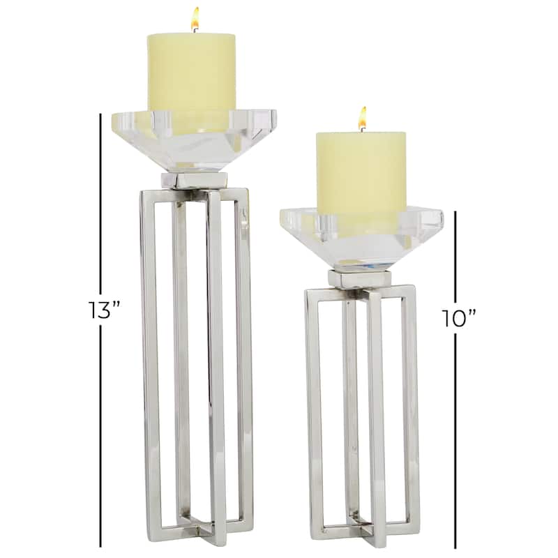 Silver Stainless Steel Candle Holder (Set of 2) - 4 x 4 x 13