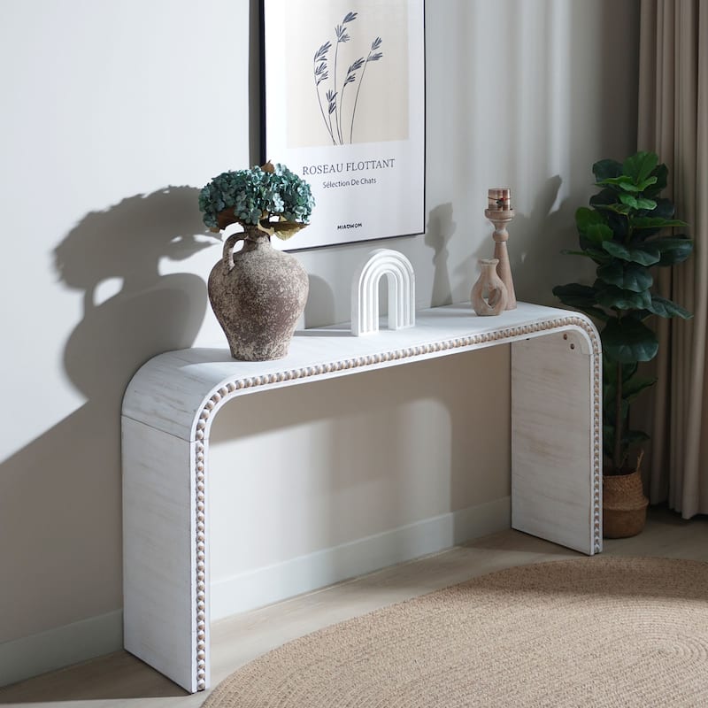 Curved Console Table with Wood Beads Decor for Entryway, Hallway