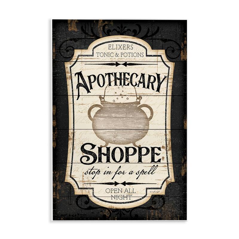 Stupell Apothecary Shoppe Spooky Halloween Sign Witch Potion Cauldron Wood Wall Art - Black