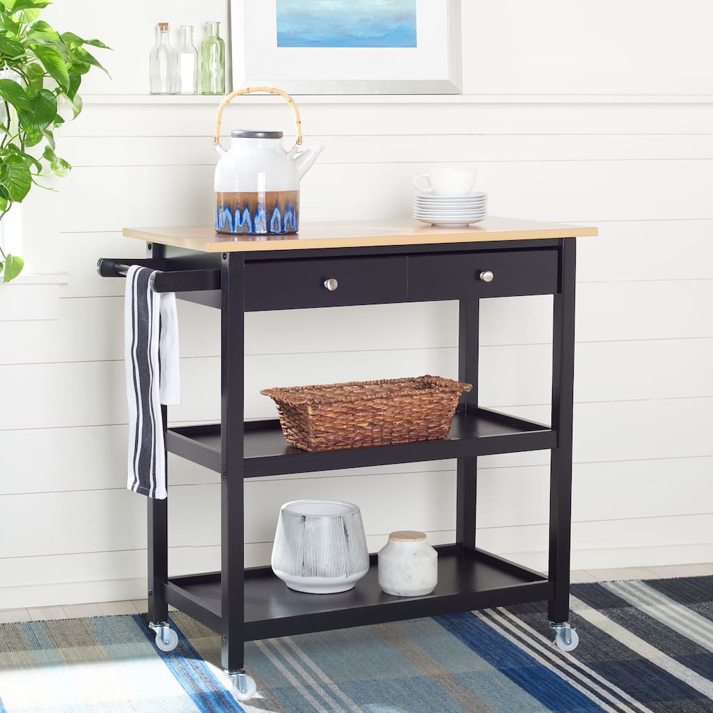 SAFAVIEH Tania 1-Drawer 2-Shelf Kitchen Bar Cart with Wheels - 39" W x 17.7" L x 36.2" H - 39Wx18Dx36H