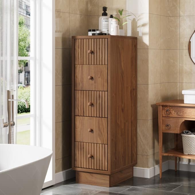 39.4" Tall Narrow Dresser Chest, Rustic 5-Drawer Storage Cabinet