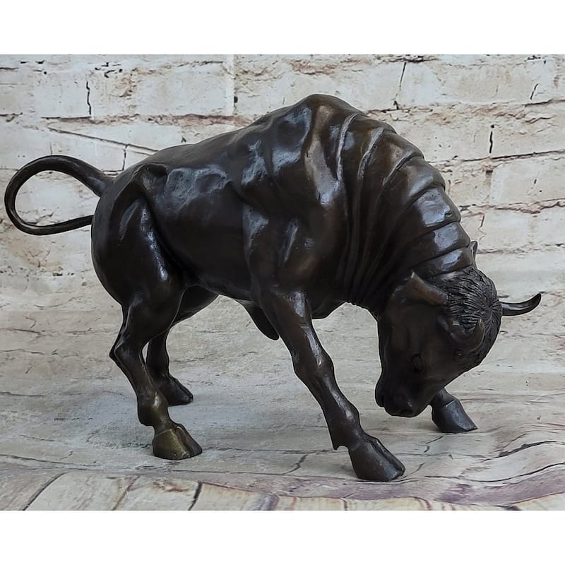 Signed Milo Male Imitative Bull Spanish Bronze Sculpture Marble Base Statue Figurine Decor