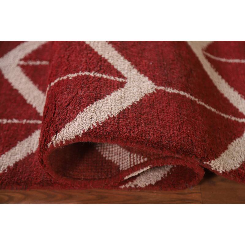 Hand Knotted Oriental 100% Wool Carpet Modern All-Over Red Gabbeh Area Rug - 7' 11'' X 5' 4''