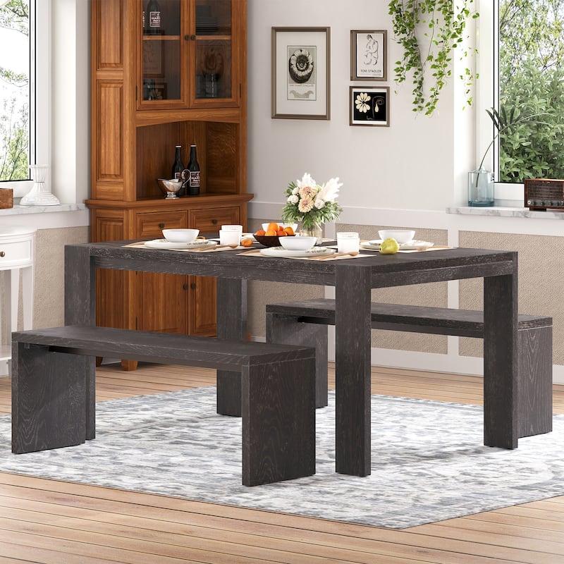 3-Piece Dining Table Set Espresso Breakfast Nook with 2 Dining Benches - Espresso