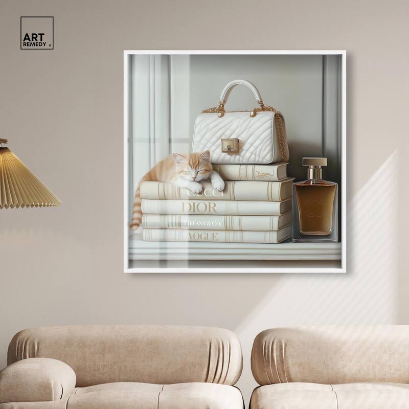 Ivory Books and Kitten Shadowbox by Art Remedy