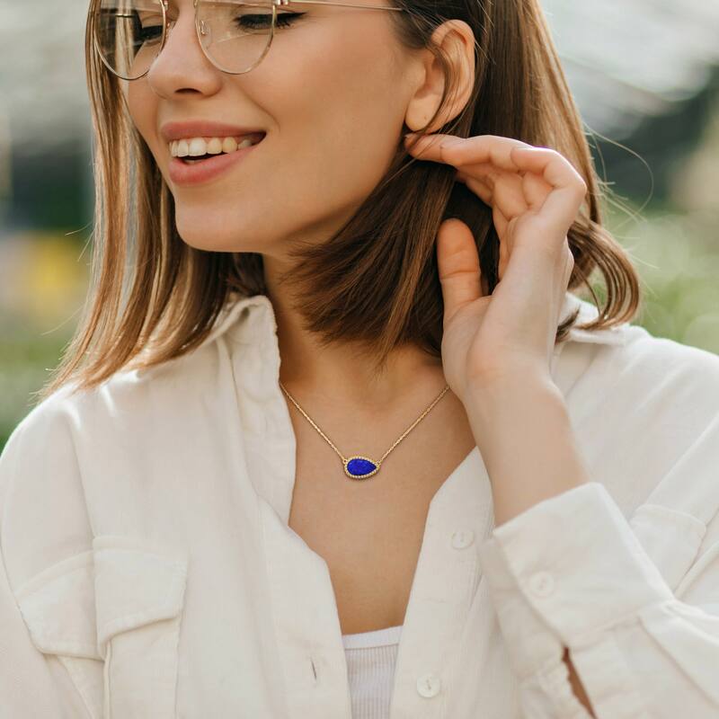 Miadora 4ct TGW Pear-Cut Lapis Halo Necklace Sterling Silver-17 in.
