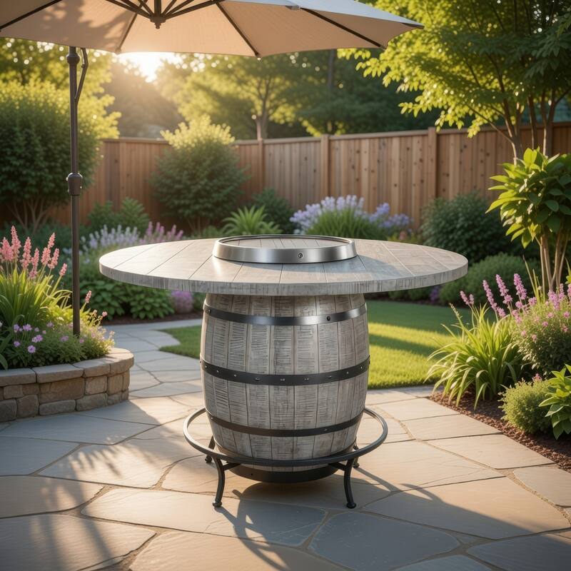 Zeka Counter Pub Dining Table, Gray Barrel Base w Lazy Susan, 54 Inch