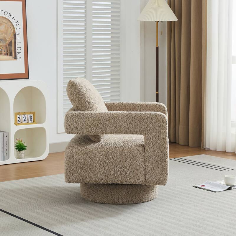 Roomfitters 29.13" Square Swivel Accent Chair, Modern Open Back Boucle Lounge Club Chair, 360° Rotation