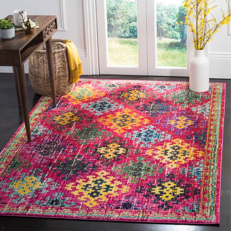 SAFAVIEH Monaco Joanne Distressed Boho Rug - 3' x 5' - Fuchsia/Multi