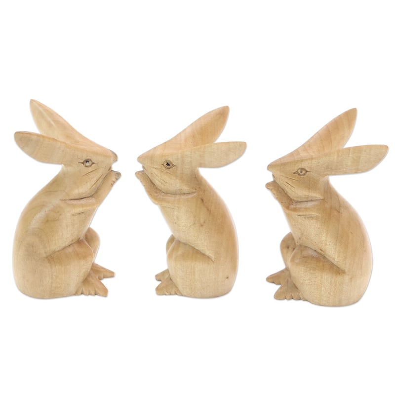 Novica Handmade Adorable Bunnies Wood Sculptures (Set Of 3)