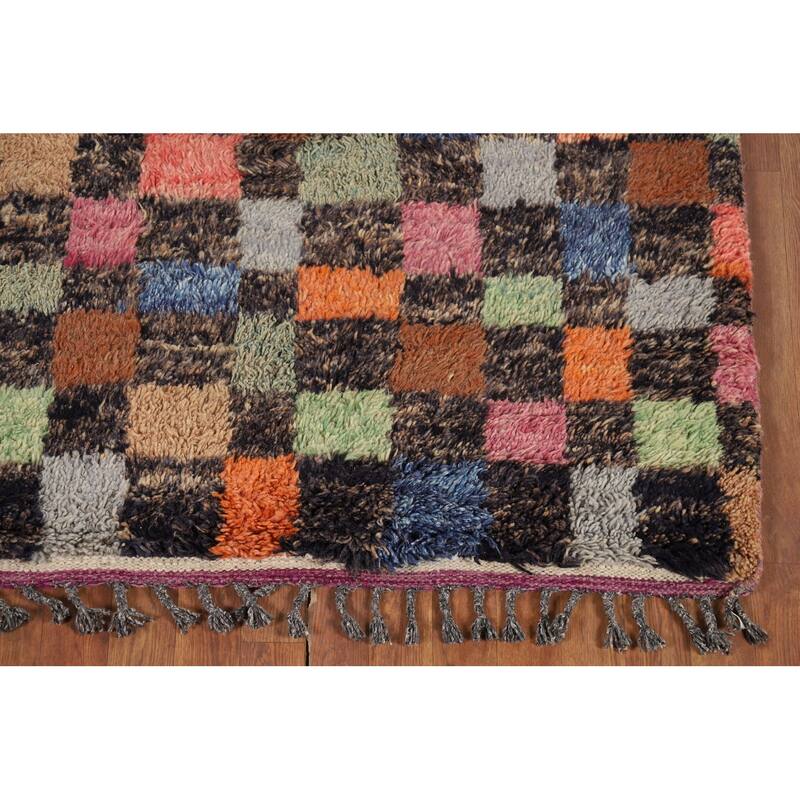 Hand Knotted Oriental 100% Wool Carpet Modern All-Over Multi-Colored Moroccan Area Rug - 8' 5'' X 4' 10''